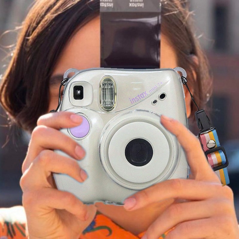 Protective Clear Case for Fujifilm Instax Mini 7 + Plus Instant Film Camera Crystal Hard PVC Cover with Removable Shoulder Strap