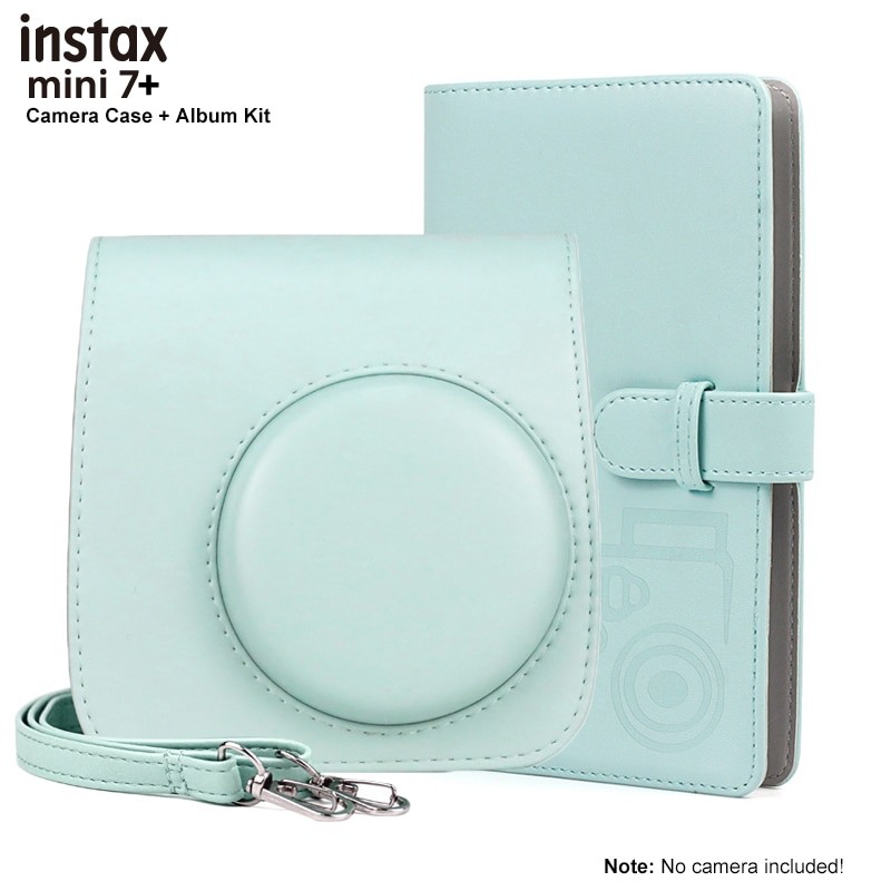 Fujifilm Instax Mini 7+ Instant Film Camera Case, PU Leather Carry Bag with Shoulder Strap,Selfie Lens,Album,Photo Frame,Sticker
