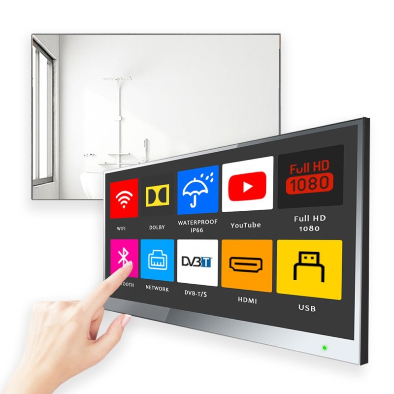 Soulaca 32 inch Touchscreen Smart Mirror TV for Bathroom IP66 Waterproof Television Full HD 1080P with Wi-Fi/Bluetooth for US