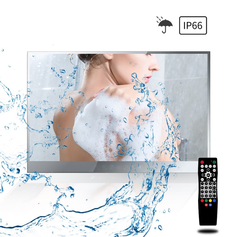 Soulaca 32 inch Touchscreen Smart Mirror TV for Bathroom IP66 Waterproof Television Full HD 1080P with Wi-Fi/Bluetooth for US