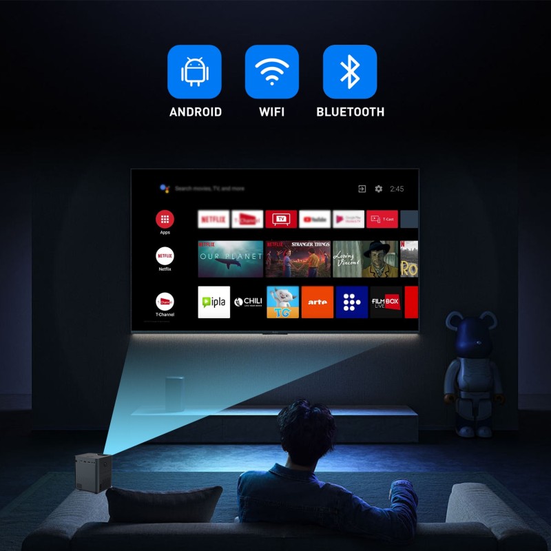 Polaring A2pro Digital Projector 1080P 4D Keystone Android System 5GWIFI Video Projetor 180ANSI 9000Lumes Home Camping Proyector