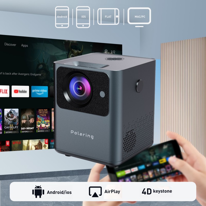 Polaring A2pro Digital Projector 1080P 4D Keystone Android System 5GWIFI Video Projetor 180ANSI 9000Lumes Home Camping Proyector