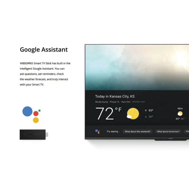 WESOPRO TV Stick G2 Android 10 Smart TV Dongle 2GB RAM 16GB ROM 2.4GHz 5.0GHz Wifi 6 BT5.0 H.265 4K 30pfs VS Xiaomi Mi TV Stick
