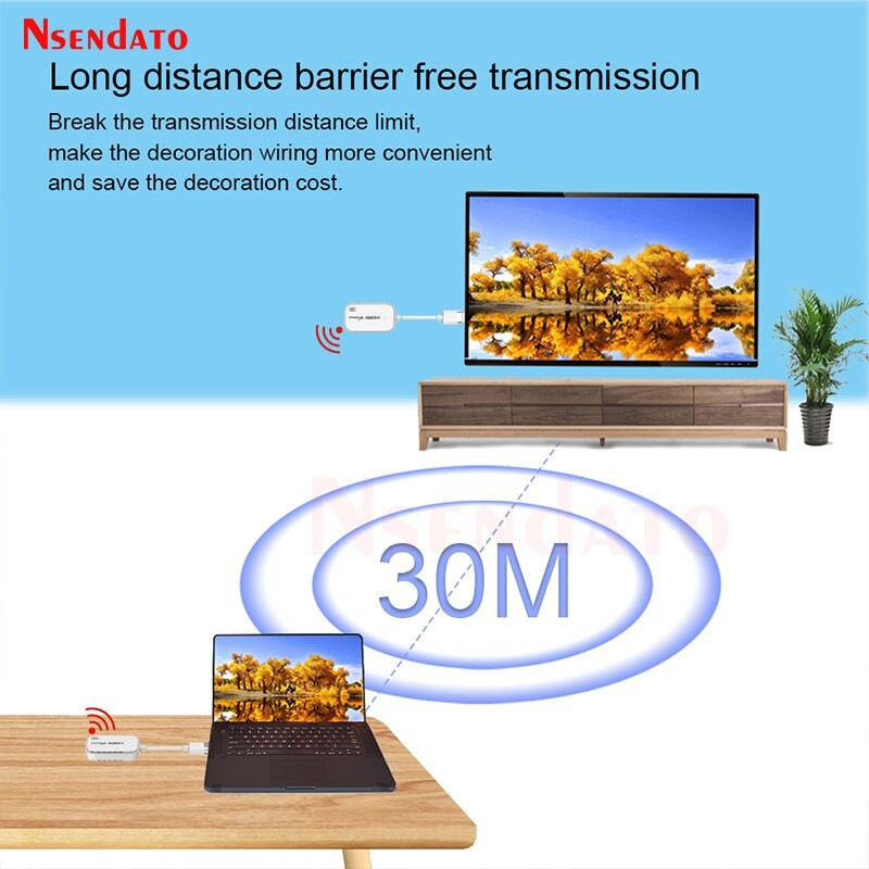30M Wireless Type C HDMI Video Transmitter And Receiver Kit Adapter Home Audio TV Stick Full HD Extender Display Dongle For PC