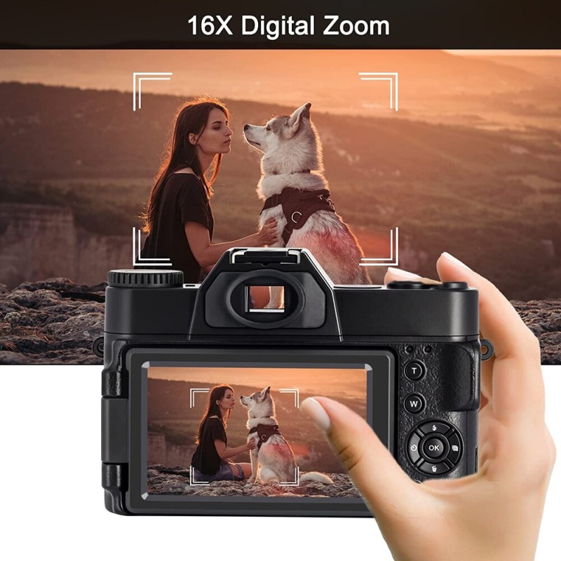 48MP Digital Camera 4K UHD Vlogging Camcorder 3.0" 180Ã‚Â° Flip Screen Selfie Digital Webcam For YouTube Wide Angle Macro Lens