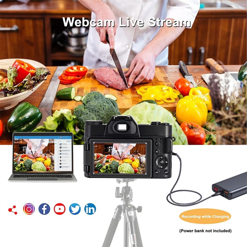 48MP Digital Camera 4K UHD Vlogging Camcorder 3.0" 180Ã‚Â° Flip Screen Selfie Digital Webcam For YouTube Wide Angle Macro Lens
