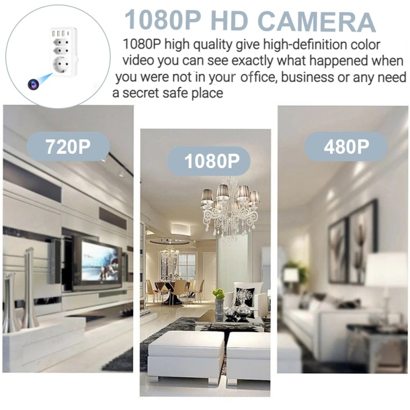 EU Standard Socket Adapter Mini Camera 1080 HD Portable EU Plug Household Wireless IP Camera With USB Port App Remote Viewing