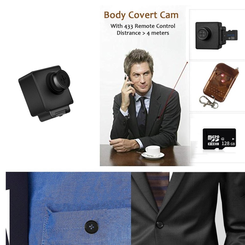 Full HD 1080P T-Shirt Button Design Portable Mini Body Camera With 433MHZ Remote DV  Video Recorder Micro Camcorder