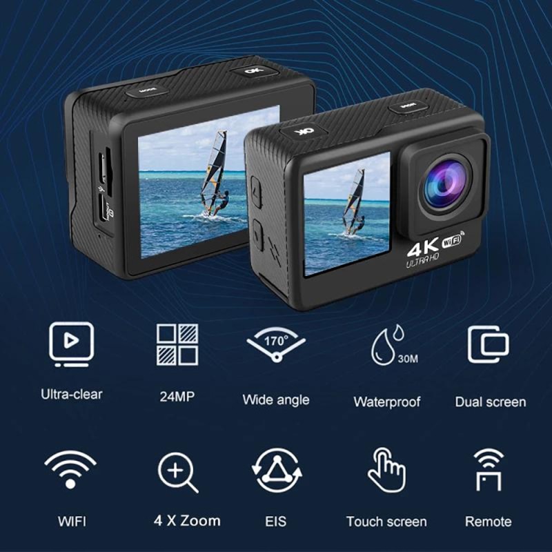 Huafant G9 Action Camera 4K 60FPS 24MP 2.0 Touch LCD EIS Dual Screen WiFi Waterproof Remote Control 4X Zoom Go Sports Pro Came