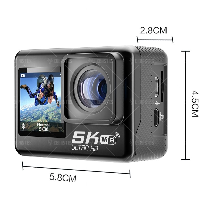 CERASTES 5K WiFi Anti-shake Action Camera 4K 60FPS Dual Screen 170Ã‚Â° Wide Angle 30m Waterproof Sport Camera with Remote Control
