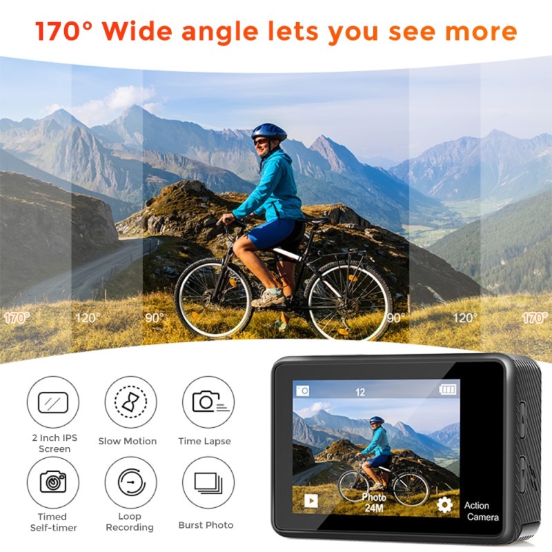 Action Camera 4K Video Shooting Sports Cam EIS Dual Screen Webcam 20MP Vlog Camera Wifi Remote Car DVR Looping Record Sony Lens