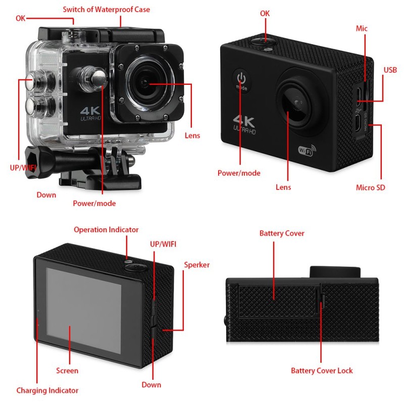 Professional Multi-function Ultra 4K 1080P Action WiFi Camera DV Sports Camcorder Mini Smart Underwater Cam Waterproof