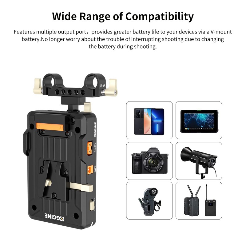 ZGCINE VP1 V MOUNT Plate PD 14.8V With 15MM Rod Clamp standard V battery V-Lock plate adapter