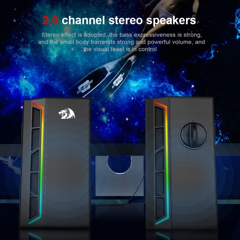 REDRAGON Calliope GS580 3.5mm aux 2.0 stereo surround music RGB Gaming speakers sound bar for computer Desktop PC loudspeakers