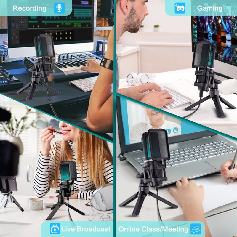 RGB USB Condenser Gaming Microphone Computer Professional Mic For PC PS4 PS5 Mac with Recording Streaming Podcasting YouTube