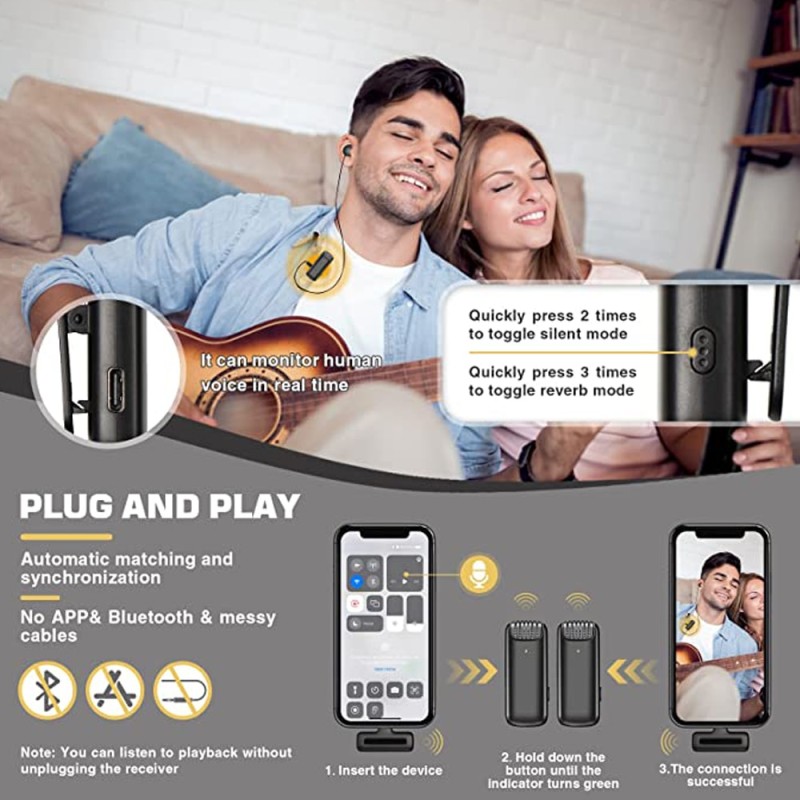 Wireless Lavalier Microphone Charging Case Mic Portable Audio Video Recording for iPhone Android Camera Notebook Live Gaming Mic