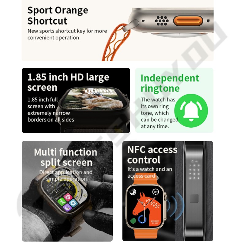Smart Watch 8 ultra  Answer Call 1.85 inch NFC Wireless Charging Men Watch Sports Women Heart Rate For Apple ios Android Phone