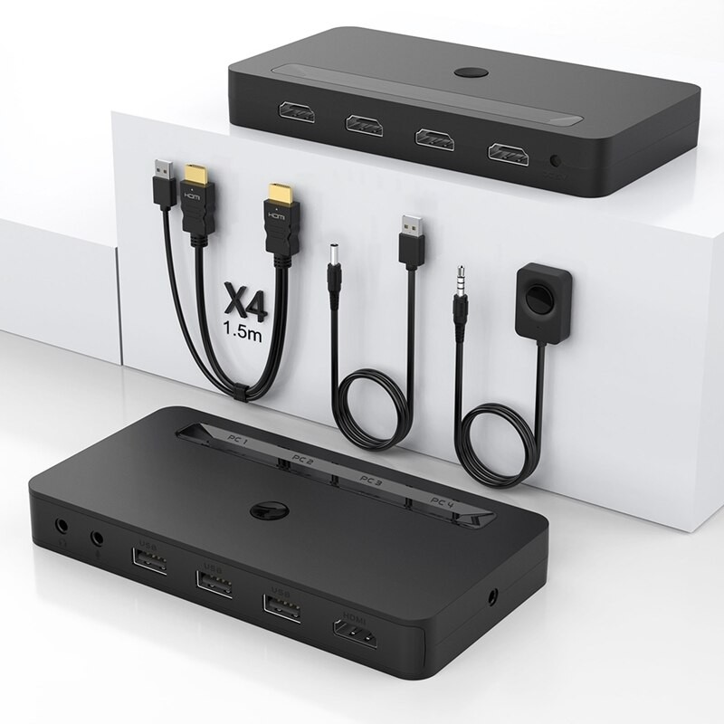 4K 30Hz KVM Switch HDMI-Compatible/USB Sharing 4 In 1 Out Switcher Video Display Switch Splitter