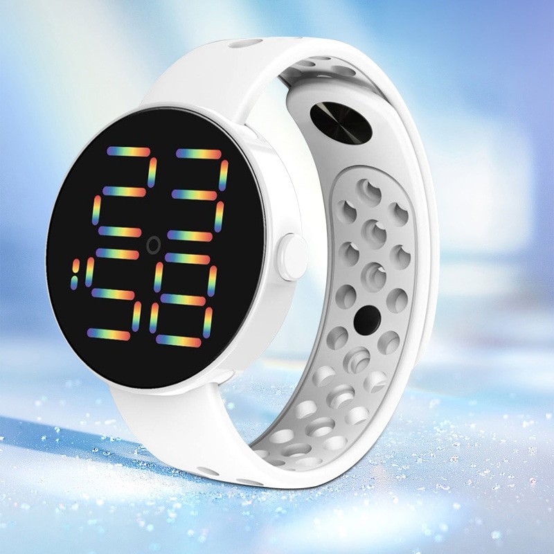 LED Electronic Watch Rainbow Button Waterproof Digital Sports Fashionable Children LED Electronic Watch