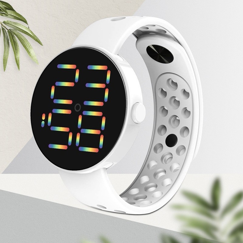 LED Electronic Watch Rainbow Button Waterproof Digital Sports Fashionable Children LED Electronic Watch