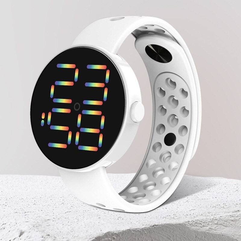 LED Electronic Watch Rainbow Button Waterproof Digital Sports Fashionable Children LED Electronic Watch