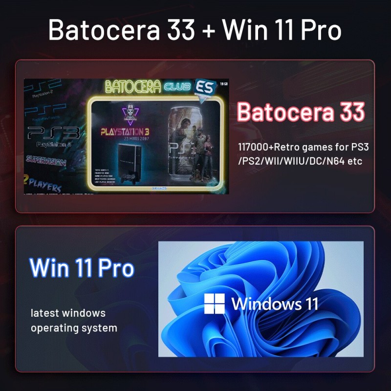 KINHANK Super Console X G1 With Batocera 33 And Windows 11 Pro Dual System Has 120000+ Retro Games, For PS2/PS3/PSP/NAOMI