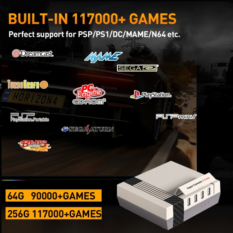 KINHANK Super Console X Cube Retro Game Console Support 117000 Video Games 70 Emulators for PSP/PS1/DC/N64/MAME with Gamepads