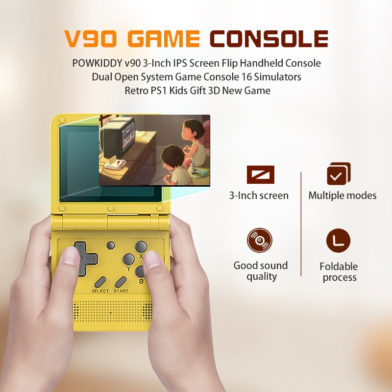POWKIDDY V90 Handheld Game Console Retro Mini IPS Screen Portable Mini Video Game Consoles For PS1 Children's Gift 16 Simulators