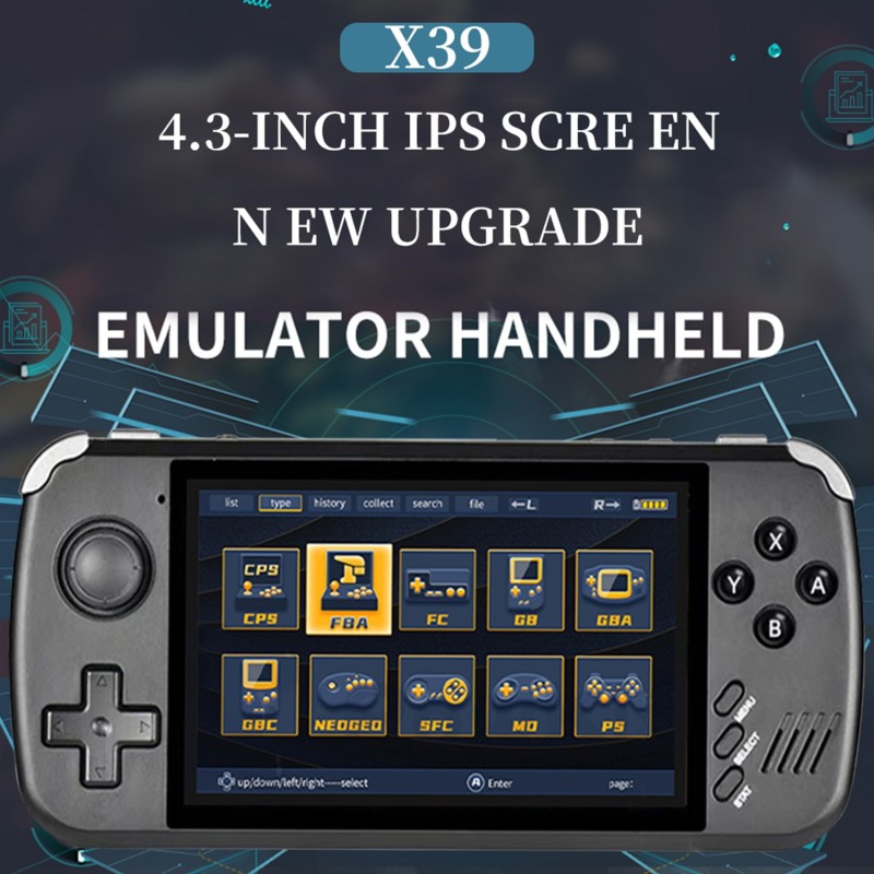 2023 new X39pro 4.3 inch IPS screen handheld video game console X39 vintage game PS1 supports wired controller