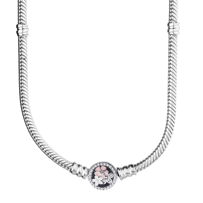 Original Poetic Blooms Love Heart Ball Barrel Clasp Snake Chain 925 Sterling Silver Necklace For Fashion Bead Charm DIY Jewelry