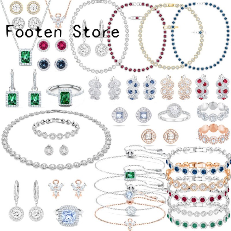 Original Swa 2023 Trendy Fine Lady Charms Jewelrys Sets ANGELIC NECKLACE Crystal Bracelet Earrings Romantic Jewelrys For Women