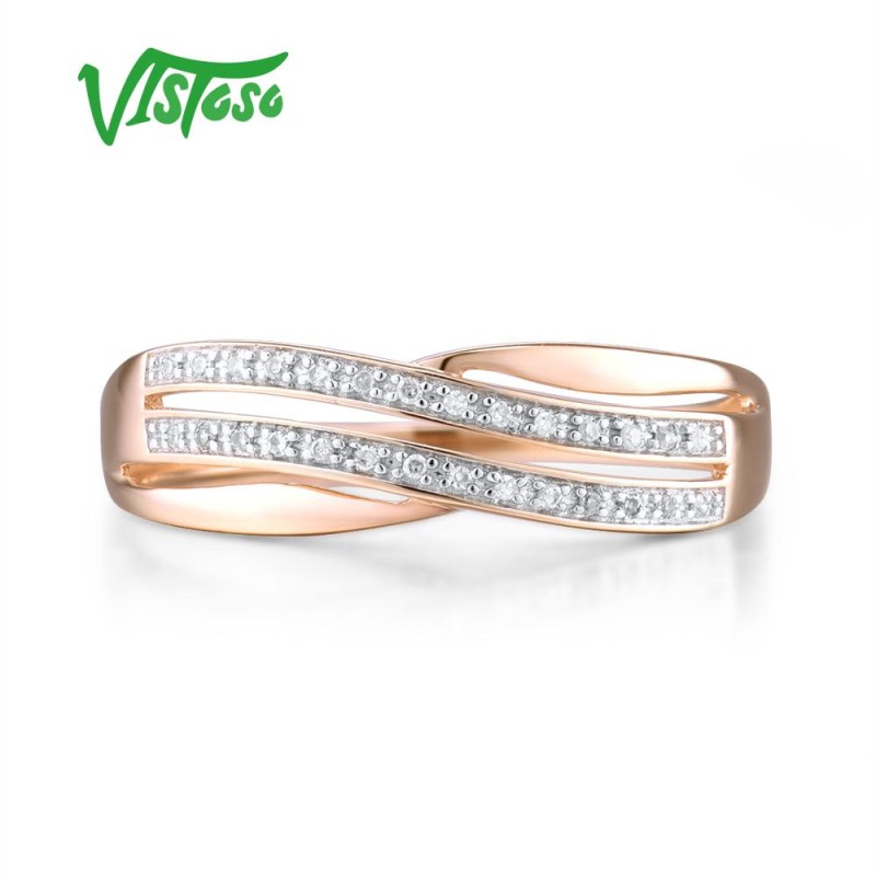 VISTOSO Genuine 14K 585 Rose Gold Chic Rings For Lady Sparkling Diamond Engagement Anniversary Simple Style Eternal Fine Jewelry