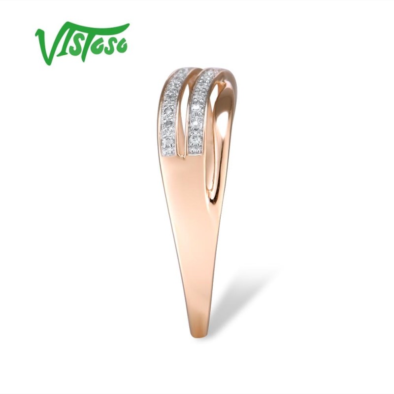 VISTOSO Genuine 14K 585 Rose Gold Chic Rings For Lady Sparkling Diamond Engagement Anniversary Simple Style Eternal Fine Jewelry