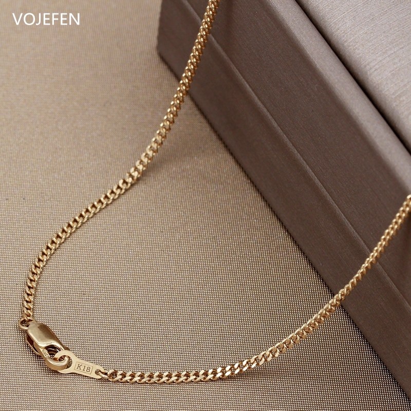 VOJEFEN 18k Original Gold Necklace Chains For Women / Men Cuban Link Chain Authentic AU750 Gold Luxury Quality Jewelry 2023 New