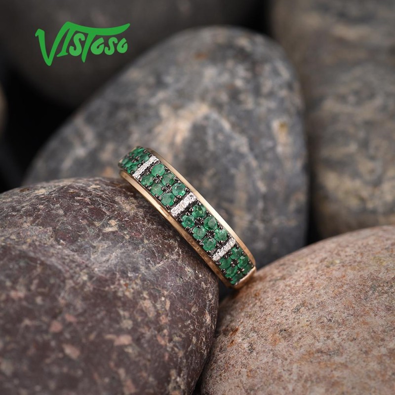VISTOSO 14K 585 Yellow Gold Ring For Women Sparkling Diamond Luminous Emerald Ring 585 Gold Wedding Engagement Gift Fine Jewelry