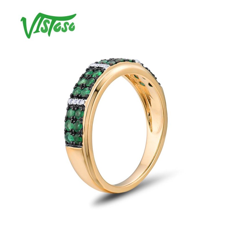 VISTOSO 14K 585 Yellow Gold Ring For Women Sparkling Diamond Luminous Emerald Ring 585 Gold Wedding Engagement Gift Fine Jewelry