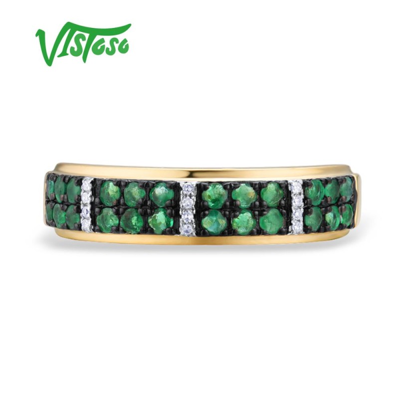 VISTOSO 14K 585 Yellow Gold Ring For Women Sparkling Diamond Luminous Emerald Ring 585 Gold Wedding Engagement Gift Fine Jewelry