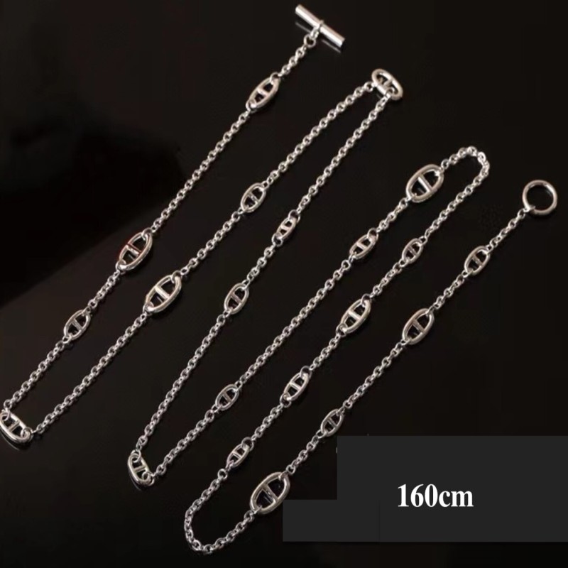 160cm High Quality 925 Silver Plated 18K Platinum Necklace Pig Nose Serial Clavicle Sweater Chain Silver Jewelry Gift