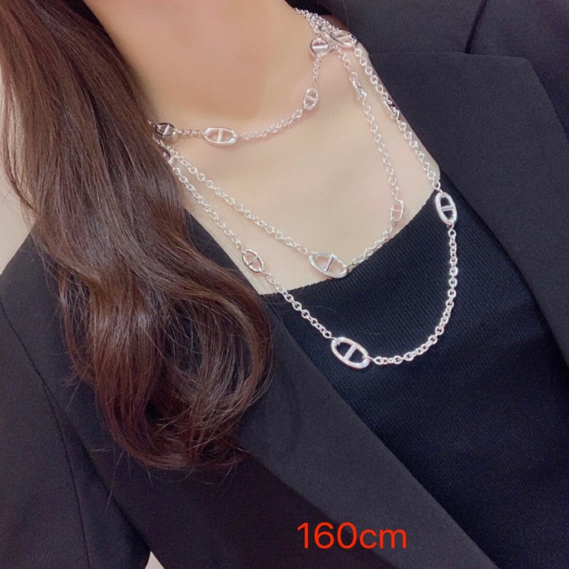 160cm High Quality 925 Silver Plated 18K Platinum Necklace Pig Nose Serial Clavicle Sweater Chain Silver Jewelry Gift