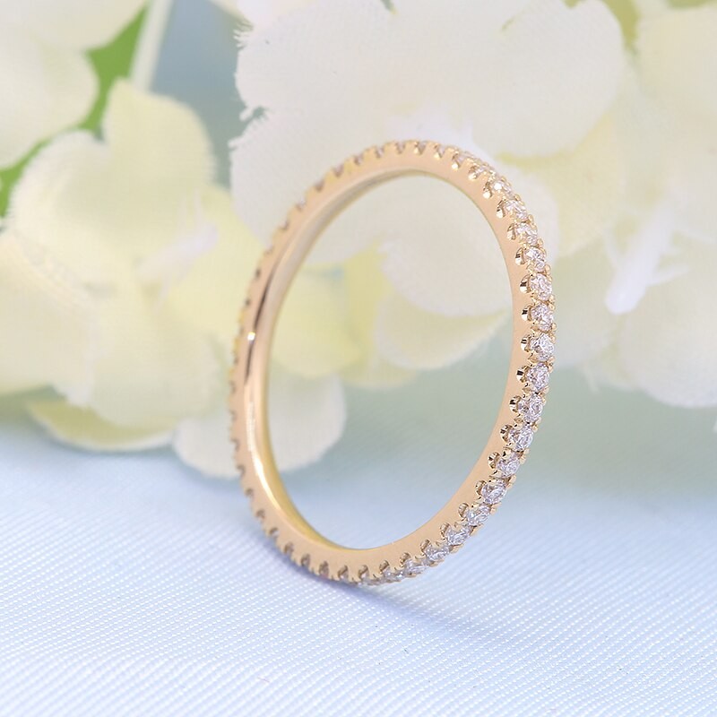 Eternity Female Moissanite Ring Solid 14K Yellow Gold Micro Pave Wedding Band Rings for Women Bridal Party Jewelry Gift