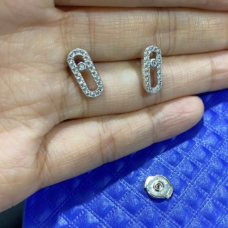 French Classic Original Jewelry Collection Messica Women's Diamond Stud Earrings S925 UFO Ear Cap Holiday Gift