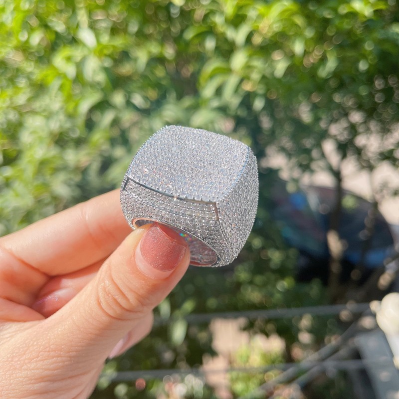 Iced Out Ring for Men Real Gold Plated Prong Setting Copper CZ Stones Hip Hop Fashion Jewelry  2022 Trend   13:16:31