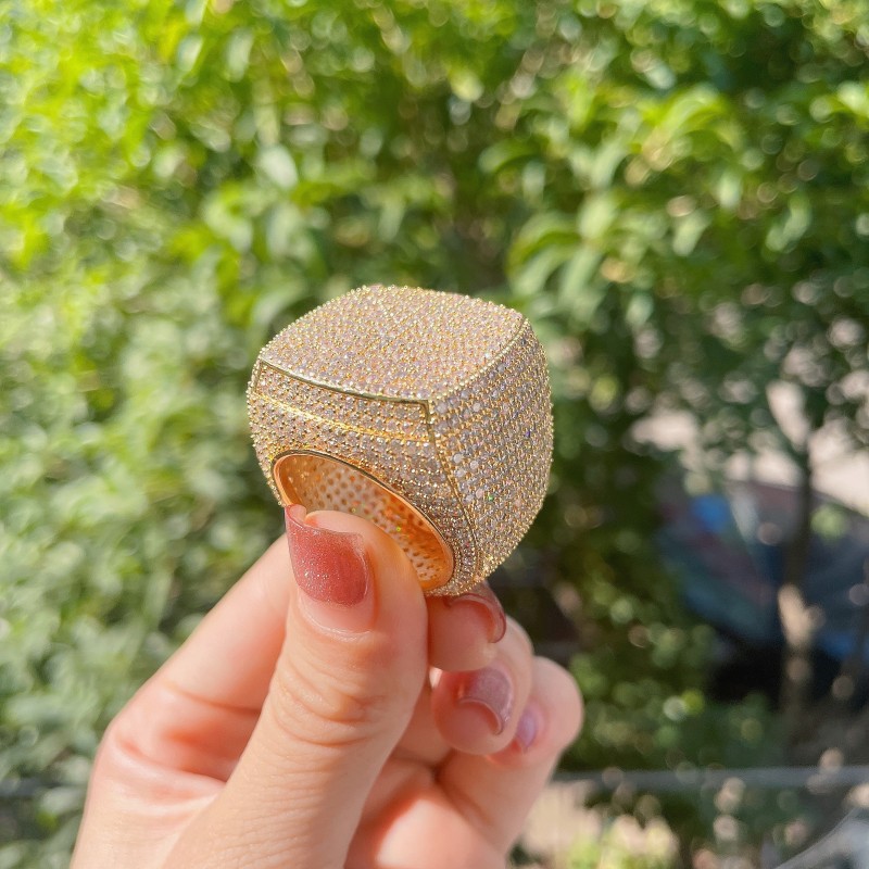 Iced Out Ring for Men Real Gold Plated Prong Setting Copper CZ Stones Hip Hop Fashion Jewelry  2022 Trend   13:16:31