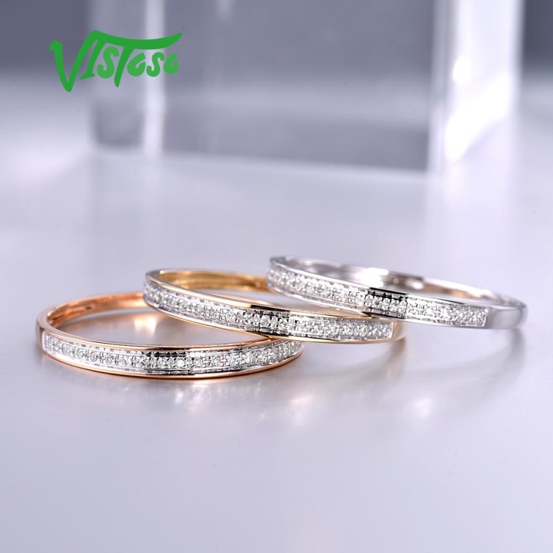 VISTOSO Genuine 14K White/Yellow/Rose Gold Rings For Women Simple Style Eternal Diamond Ring Engagement Anniversary Fine Jewelry