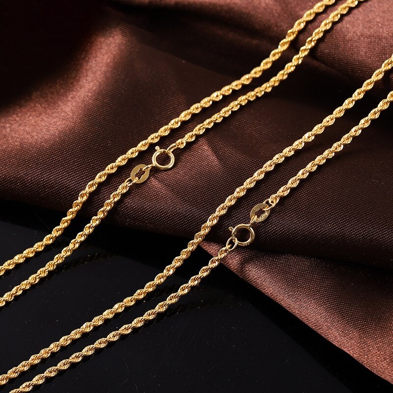 YUNLI Real 18K Gold Twisted Chain Necklace Simple Style Pure AU750 Hemp Rope Chain For Women Fine Jewelry Gifts