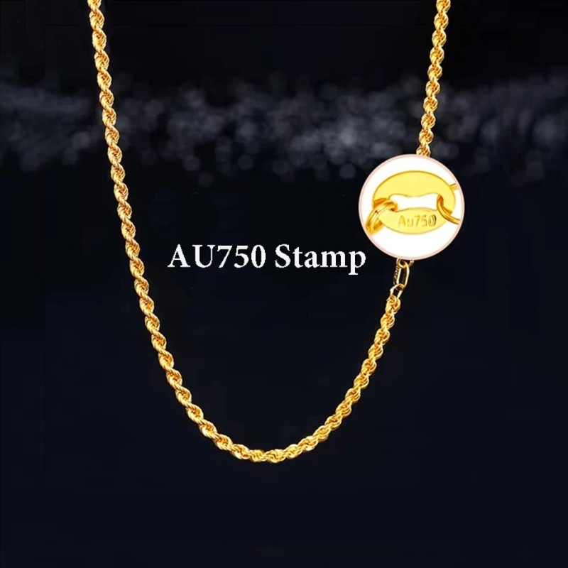 YUNLI Real 18K Gold Twisted Chain Necklace Simple Style Pure AU750 Hemp Rope Chain For Women Fine Jewelry Gifts
