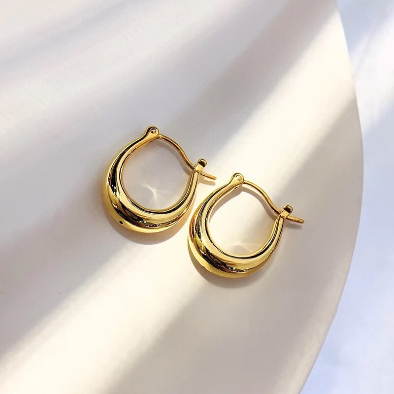 YUNLI Real 18K Gold Hoop Earring Pure AU750 U Shape Luxury Vintage Earrings for Women Fine Jewelry Gift EA021