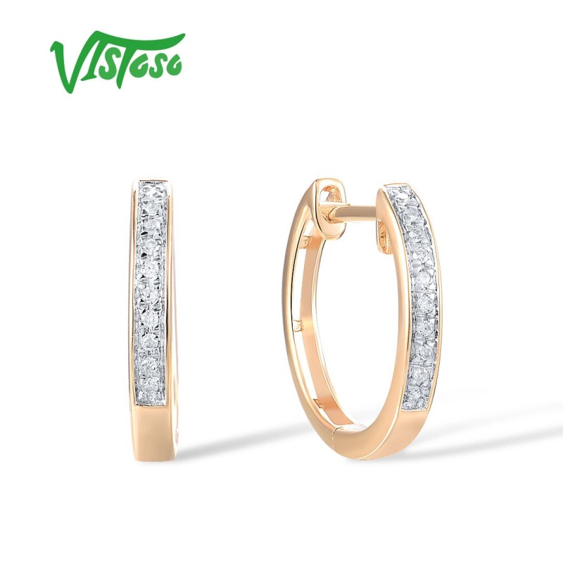 VISTOSO 14K 585 White/Yellow/Rose Gold Earrings For Lady Sparkling Diamond Classic Earrings Wedding Engagement Fine Jewelry