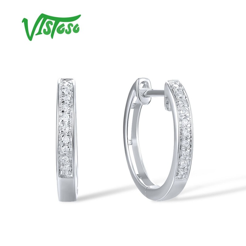 VISTOSO 14K 585 White/Yellow/Rose Gold Earrings For Lady Sparkling Diamond Classic Earrings Wedding Engagement Fine Jewelry