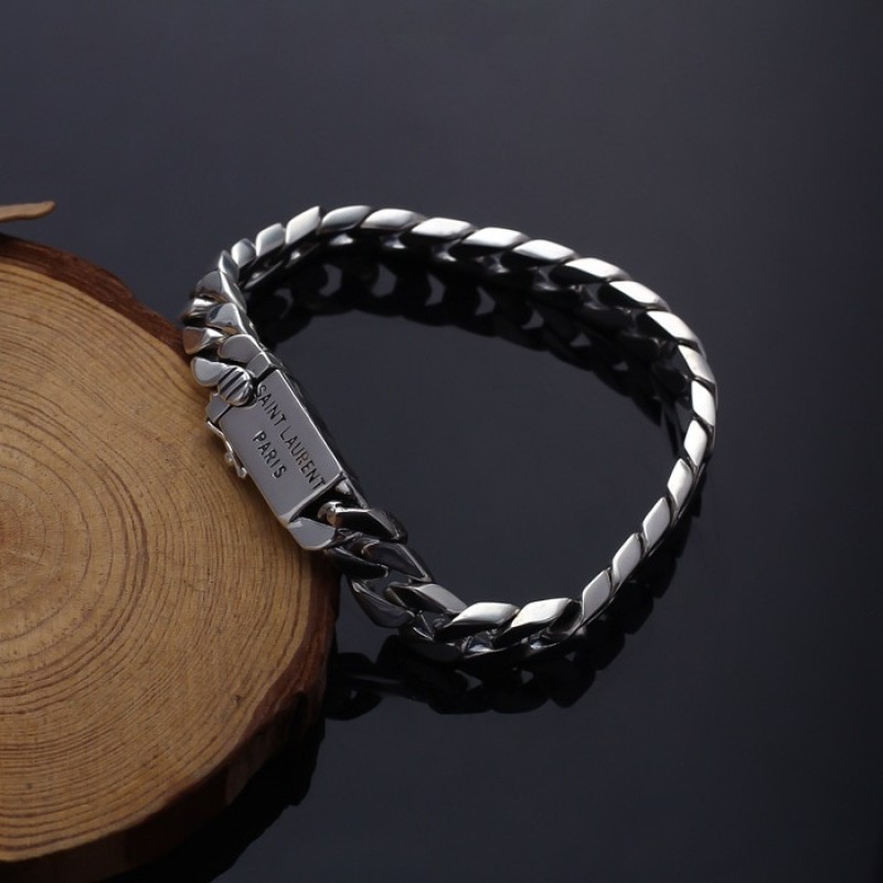 Solid Sterling Silver Curb Link Bracelet Clasp Buckle Heavy Fashion Punk Bangle Chain Vintage Jewelry Gift for Men 17-20cm